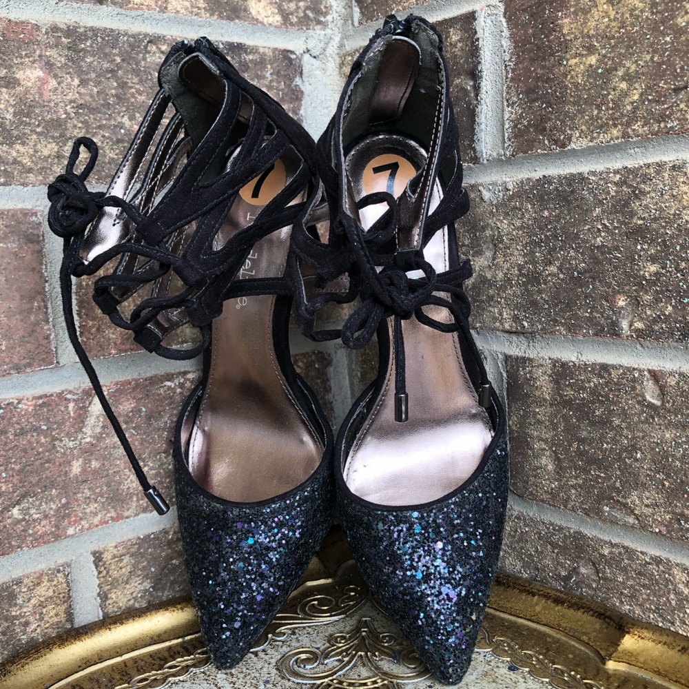 Pointed Black Glitter Women's Shoestrings